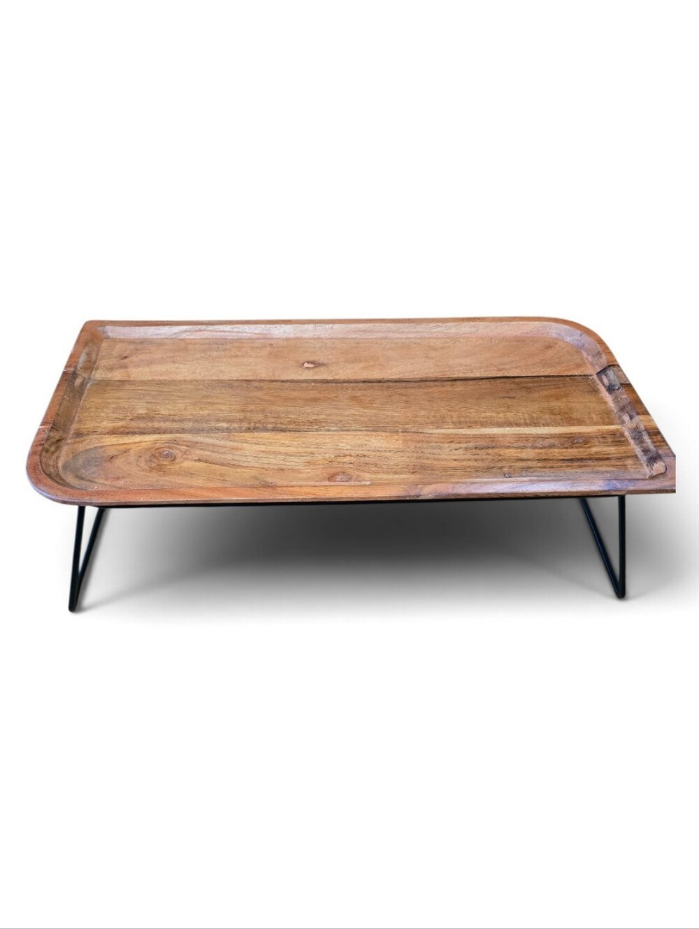 Wooden Tray with Metal Stand - 6 In Tall